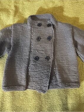 Hand Crafted Kids Double-Breasted Gray Knit Pea Coat